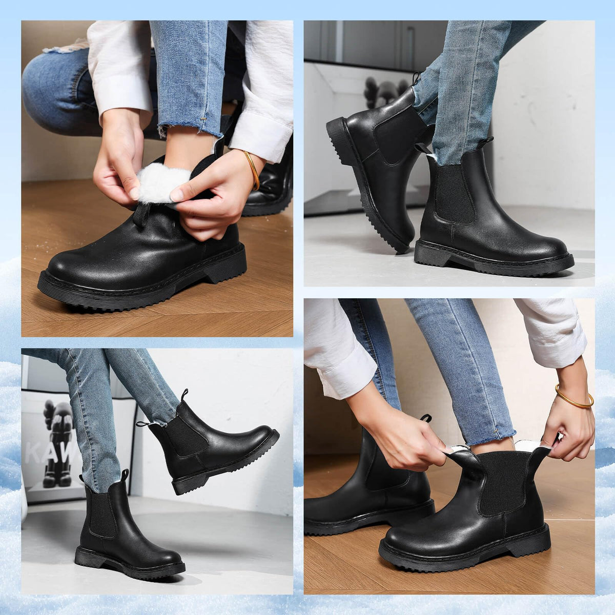Women's Chelsea Ankle Boots Waterproof Warm Fur Lined Winter Boots Fashion Slip-On Chunky Heel Casual Elastic Booties 🍁 All In One Marketplace Canada