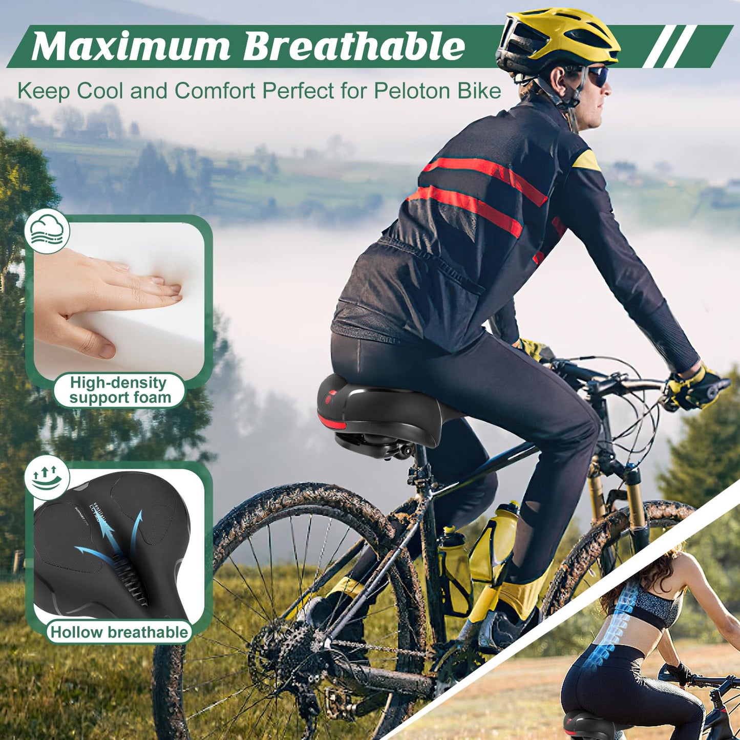 Comfortable Bike Seat for Men Women with Dual Shock Absorbing Ball Waterproof Wide Bicycle Saddle Fit for Most Standard Post