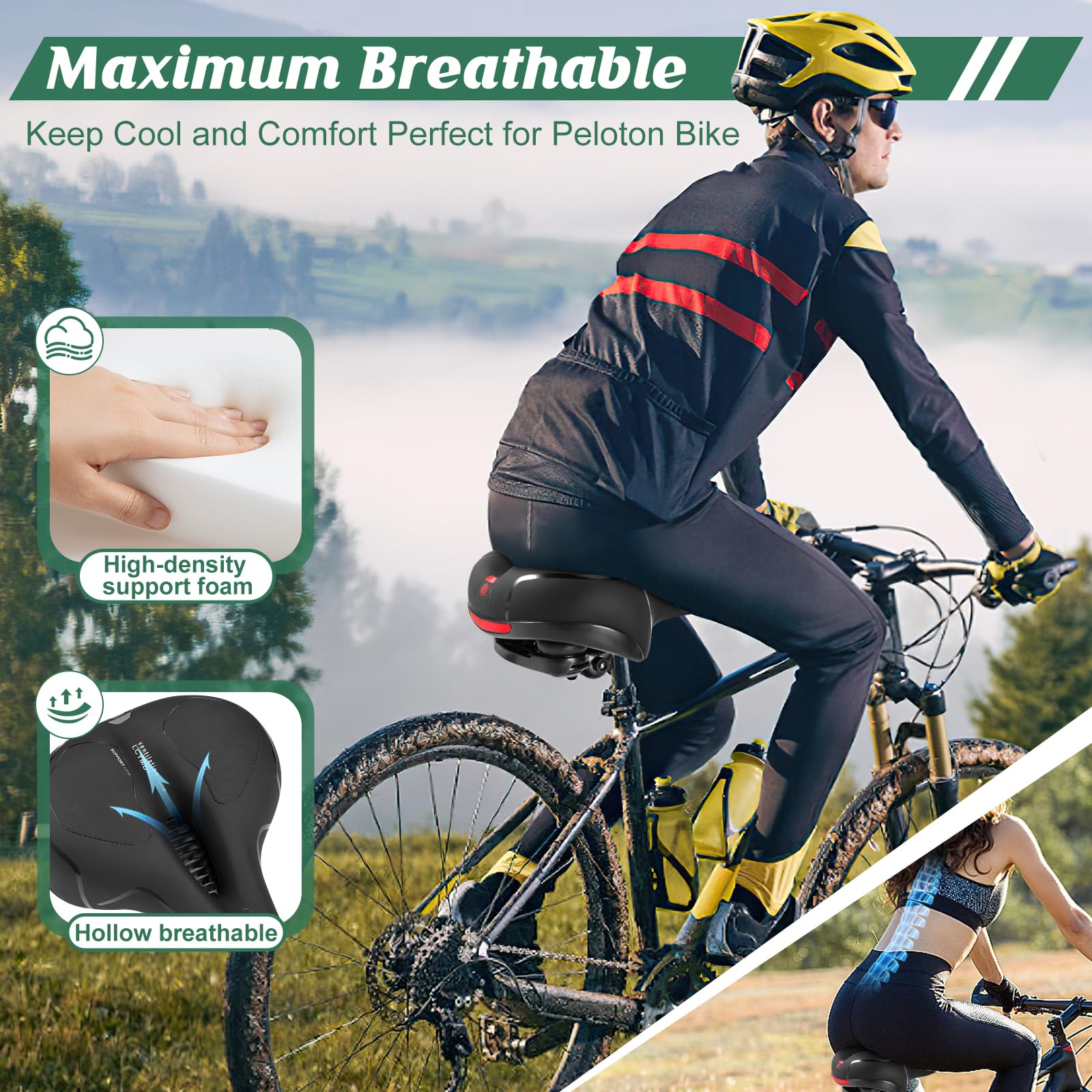 Comfortable Bike Seat for Men Women with Dual Shock Absorbing Ball Waterproof Wide Bicycle Saddle Fit for Most Standard Post