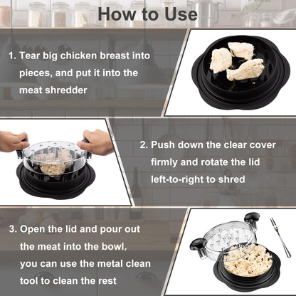 Chicken Shredder Tool Twist Large Chicken Breast Shredder with Brush&Fork, Visible Meat Shredder Machine, Strong Anti-Slip Strip, Ergonomic Handle, BPA Free, Suitable for Pork Beef Chicken (Black) - Available at All In One Marketplace Canada