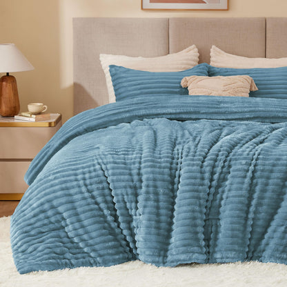 BEDELITE Fleece Queen Comforter Set, Soft Fluffy Bedding Set, Haze Blue 🍁 All In One Marketplace Canada