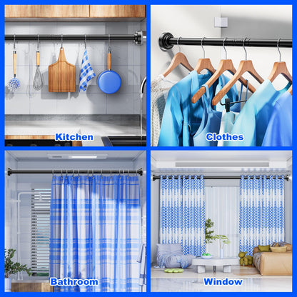 Ausemku Shower Curtain Rod Tension - 32-80 Inch Never Rust Non-Slip Spring Tension Curtain Rod No Drilling Stainless Steel Curtain Rod Use Bathroom Kitchen（Black）