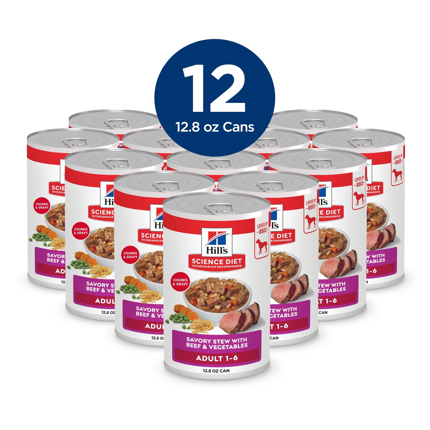 Hill's Science Diet Adult 1-6, Premium Nutrition, Wet Dog Food, Beef & Vegetables Stew, 12.8 oz Can, Case of 12 Hill's Science Diet