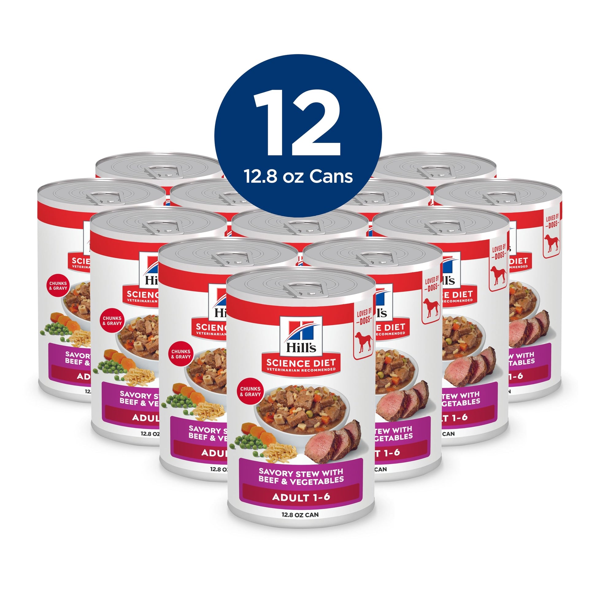 Hill's Science Diet Adult 1-6, Premium Nutrition, Wet Dog Food, Beef & Vegetables Stew, 12.8 oz Can, Case of 12 Hill's Science Diet