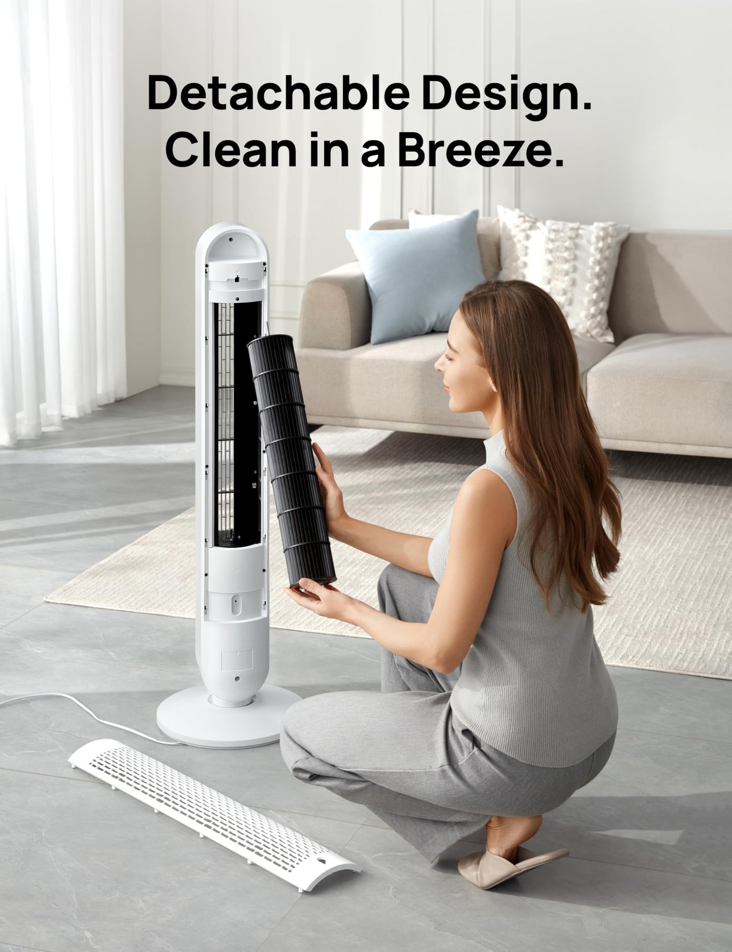 DREO Tower Fan 42 Inch, Cruiser Pro T1 Quiet Oscillating Bladeless Fan with Remote, 6 Speeds, 4 Modes, LED Display, 12H Timer, White Floor Standing Fan Powerful for Indoor Home Bedroom Office Room