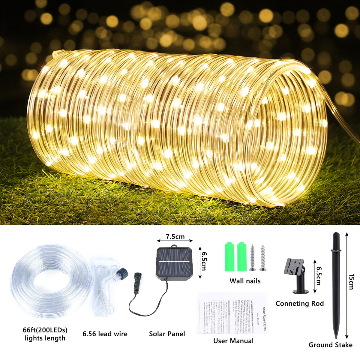 Solar Rope Lights, 2 Pack Total 132ft 400LED Solar String Lights, 8 Modes Waterproof Solar Powered Outdoor Christmas Lights, Flexible Clear Tube Lights for Garden, Backyard, Tree Decor - Warm White 🍁 All In One Marketplace Canada