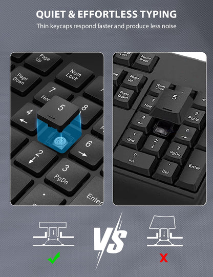 Wireless Keyboard and Mouse Combo - Full-Sized Ergonomic Keyboard with Wrist Rest, Phone Holder, Silent 2.4GHz Cordless Keyboard Mouse for Computer, Laptop, PC, Mac, Windows (Black, 1 Pack)