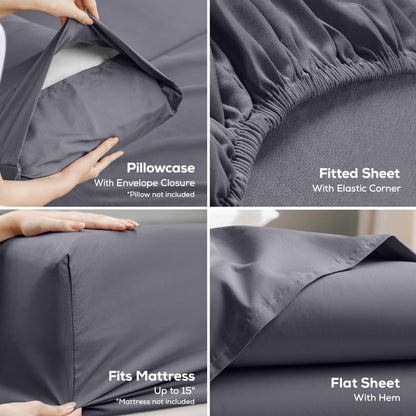 Utopia Bedding King Bed Sheets - 4 Piece King Size Cooling Sheet Set - Hotel Luxury Soft Breathable Microfiber, Oeko-TEX, Deep Pocket Easy Fit & Care, Fade & Wrinkle Resistant, Grey