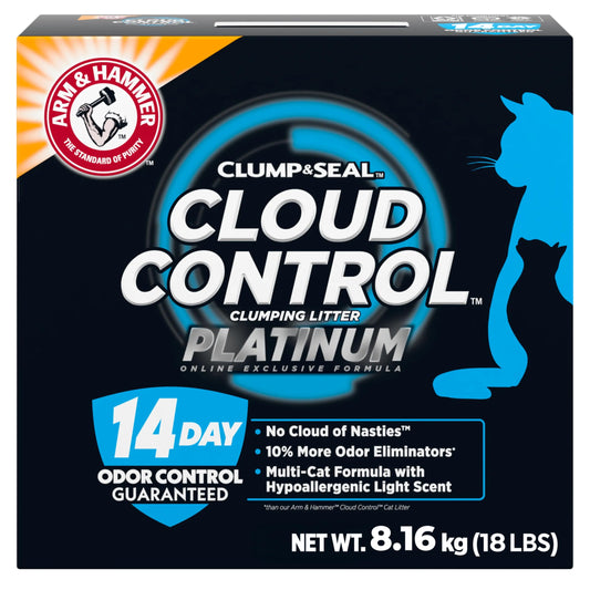 ARM & HAMMER Platinum Cat Litter, Cloud Control, Complete Odour Sealing with 14 Days of Odour Control, Multi-Cat Clumping Cat Litter with Hypoallergenic Light Scent, 8.16kg (Pack of 1)