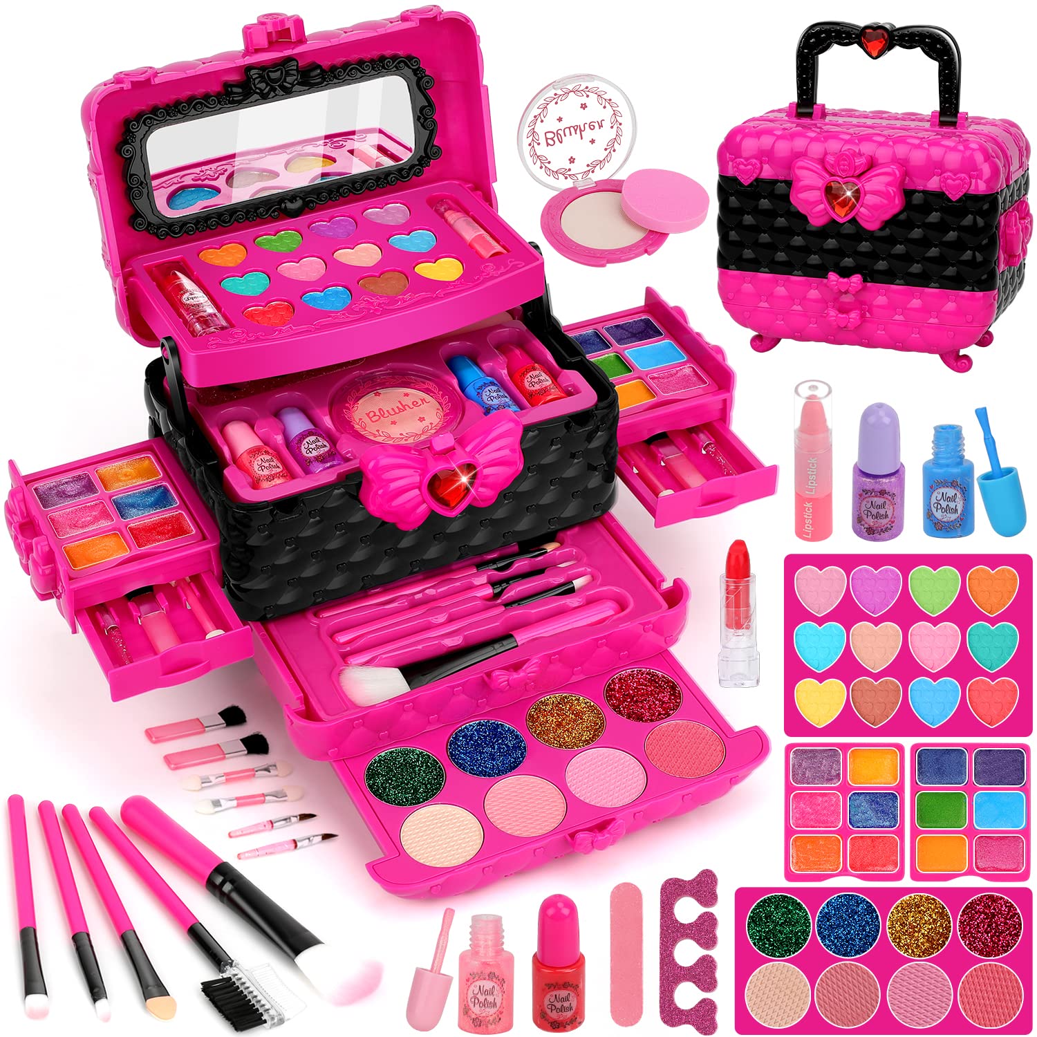 Teensymic Kids Makeup Kit for Girls, 54PCS Washable Makeup Toys, Age 3-13, Princess Theme, Girl Toys, Social Skill, Hand-Eye Coordination - Available at All In One Marketplace Canada