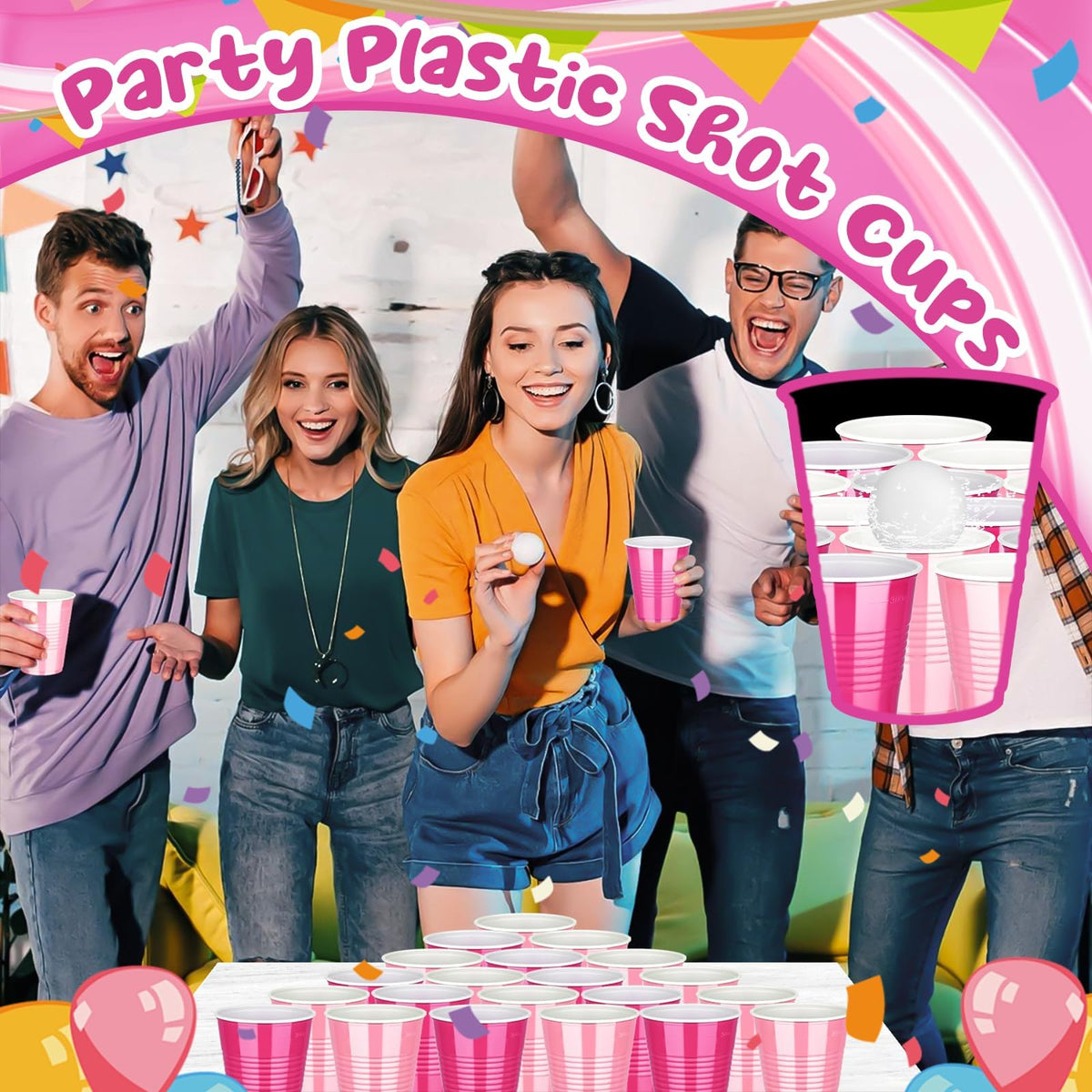 100 Pack 12oz Pink Plastic Party Cups in Light and Hot Pink 🍁 All In One Marketplace Canada
