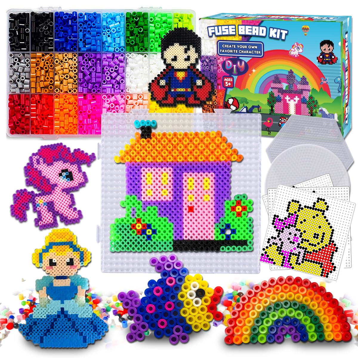 Fuse Beads Kit - 5500PCS 5mm 24 Colors Beads Craft for Girls Age 5-12 Year Old,Beads Kids Toys Set DIY Gift for Kid Arts and Crafts Bead Snap Toys 5+ Aged Girls Gifts Christmas Birthday Teens Gift 🍁 All In One Marketplace Canada