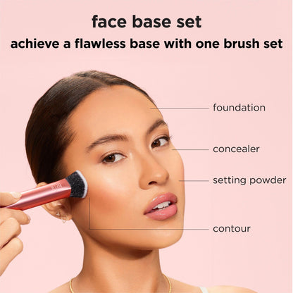 Real Techniques Face Base Makeup Brush Kit, For Concealer, Foundation, & Contour, Works With Liquid, Cream & Powder Products, For Blending & Buffing, Makeup Brush Set for Sculpting, 4 Piece Set