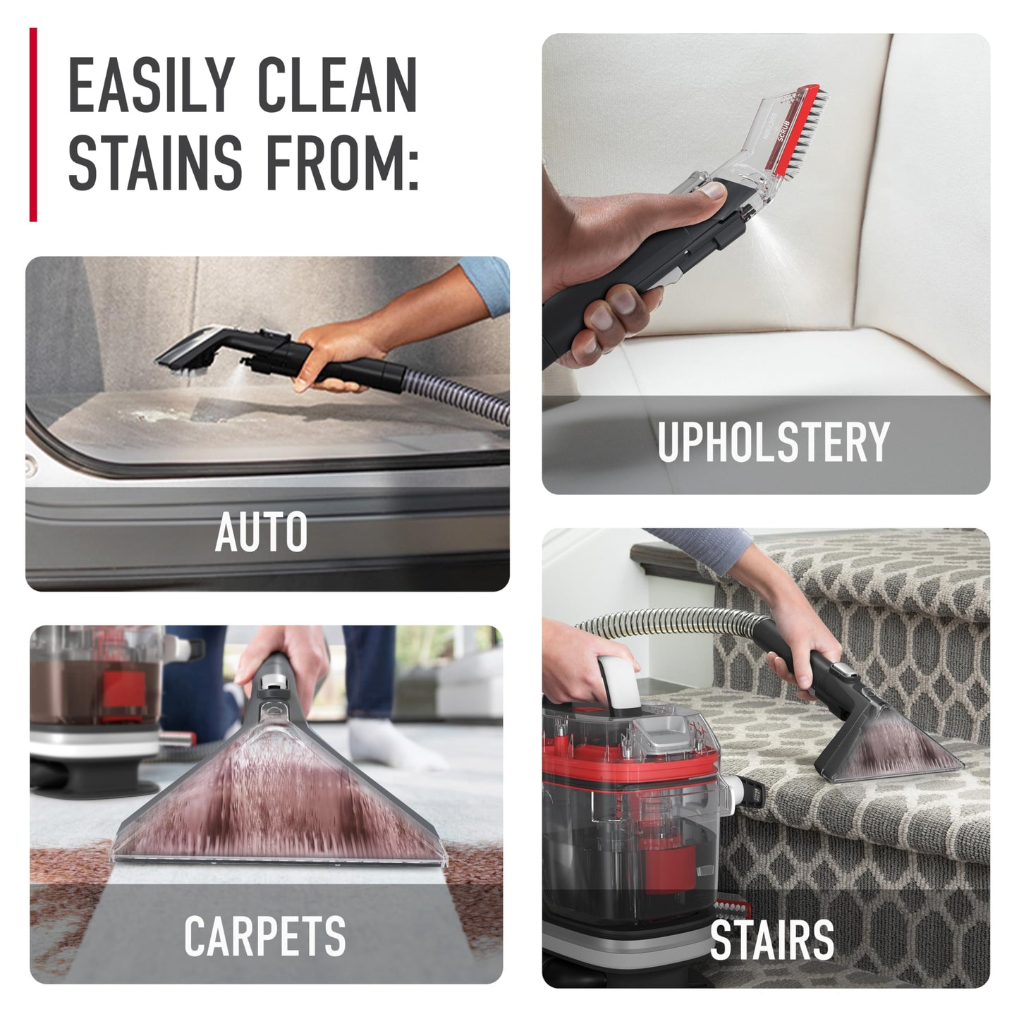 Hoover CleanSlate FH14000V Portable Carpet and Upholstery Spot Cleaner Machine with Dual Tank Technology, 40 oz Capacity, 7 Inch WidePath Tool, Pet Stain Remover, Red - Available at All In One Marketplace Canada