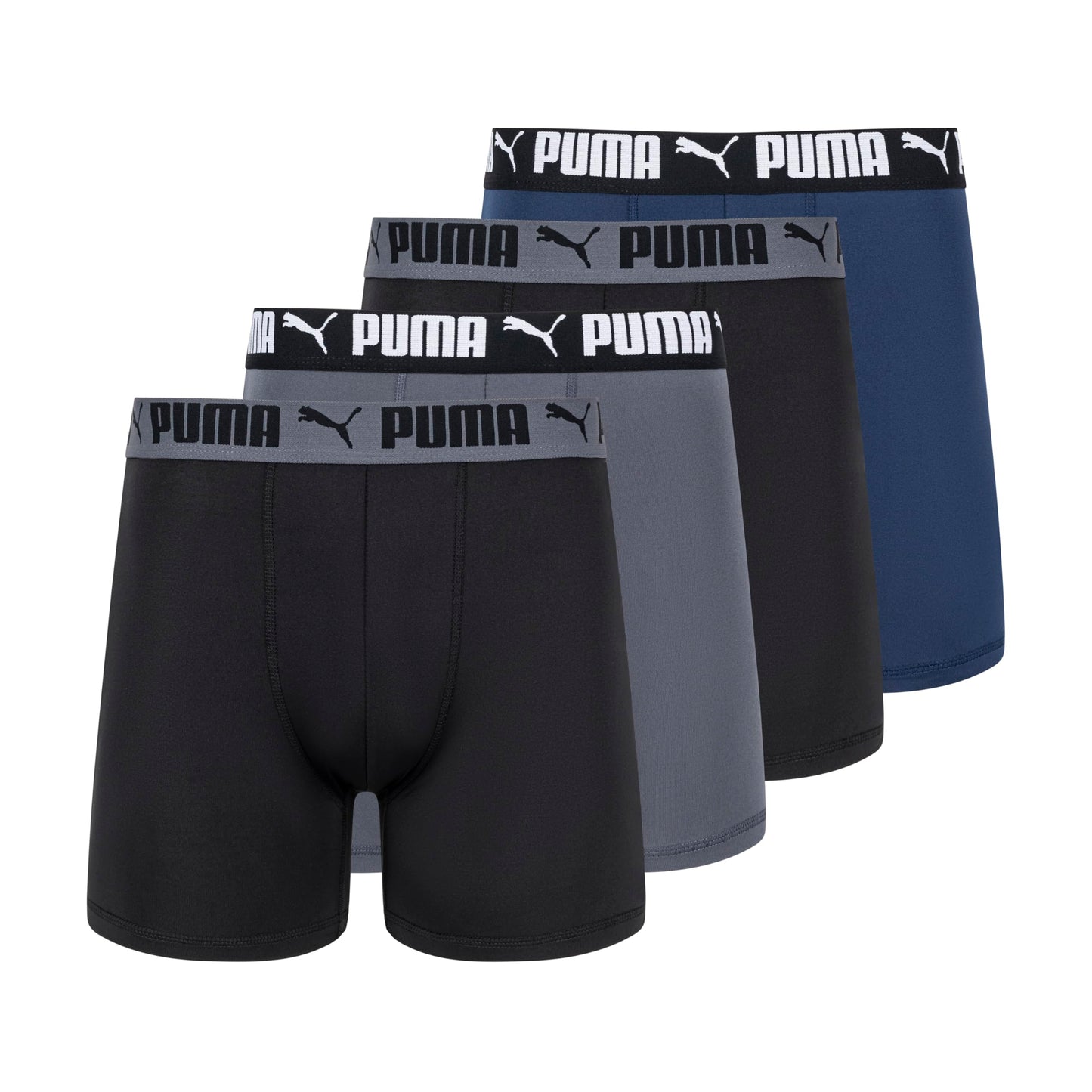Puma Men's 4 Pack Active Stretch Boxer Briefs, Blue/Black/Gray, Small