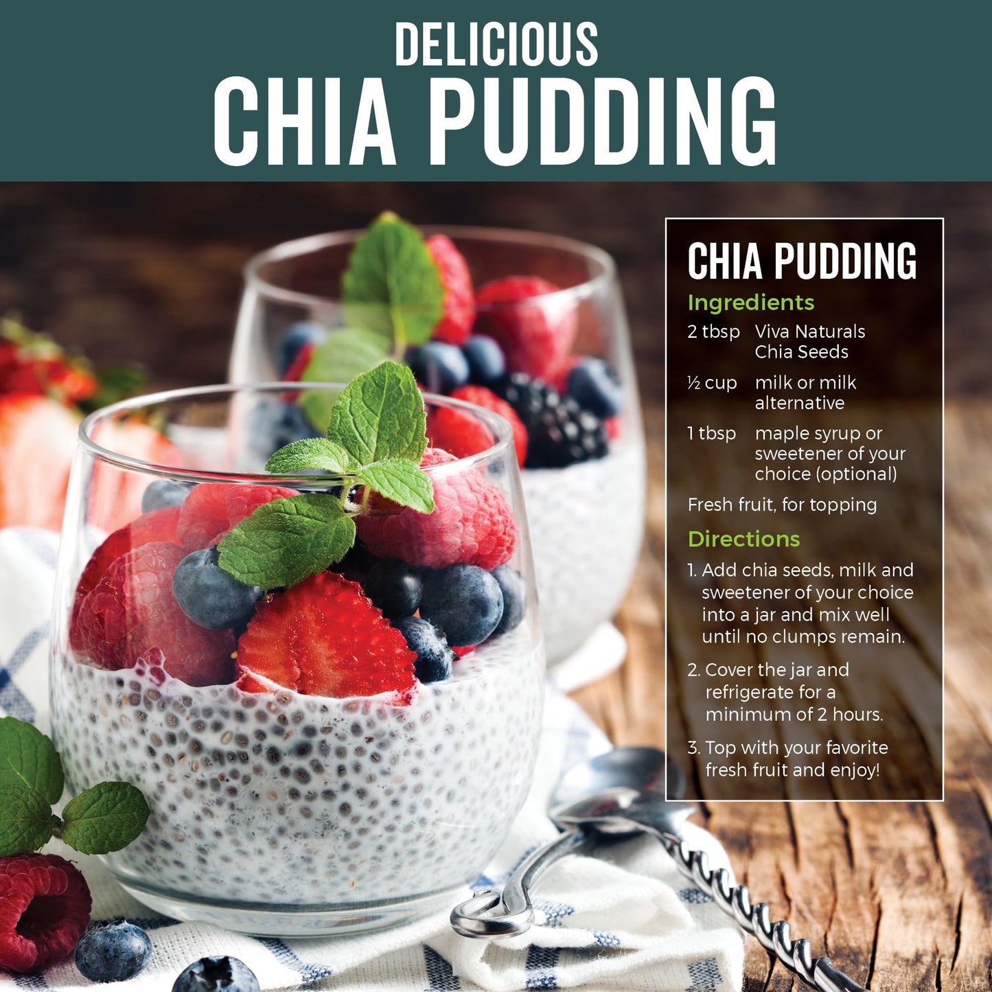 Viva Naturals Organic Chia Seeds, 2 lb – Plant-Based Omega-3s & 6s and Vegan Protein, Non-GMO, Black Chia Seeds Organic, Graine de Chia – Perfect for Smoothies, Salads, and Chia Seed Pudding