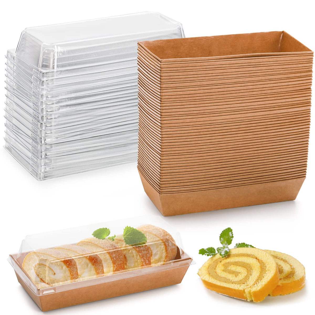 Dicunoy 100 Pack Paper Sandwich Boxes with Clear Lids, Disposable Swiss Roll Cake Containers, Rectangle To Go Boxes for Sushi, Waffle, Cookie, Fruits, Pastry, Desserts, Food Truck Business 🍁 All In One Marketplace Canada