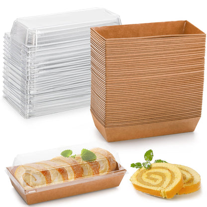 Dicunoy 100 Pack Paper Sandwich Boxes with Clear Lids, Disposable Swiss Roll Cake Containers, Rectangle To Go Boxes for Sushi, Waffle, Cookie, Fruits, Pastry, Desserts, Food Truck Business 🍁 All In One Marketplace Canada