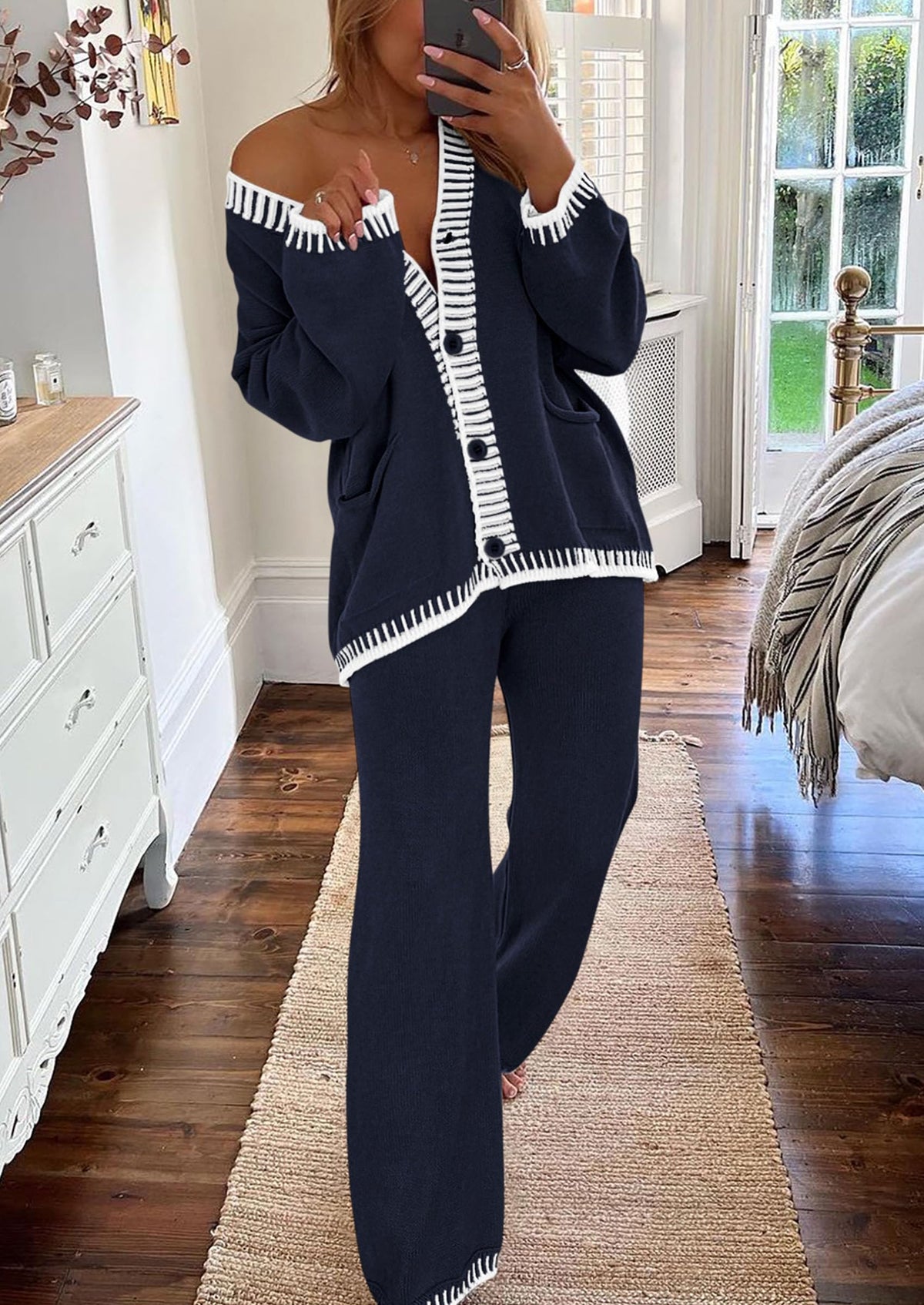 PRETTYGARDEN Women's Fall 2 Piece Knit Sweater Lounge Set(Navy,M) 🍁 All In One Marketplace Canada