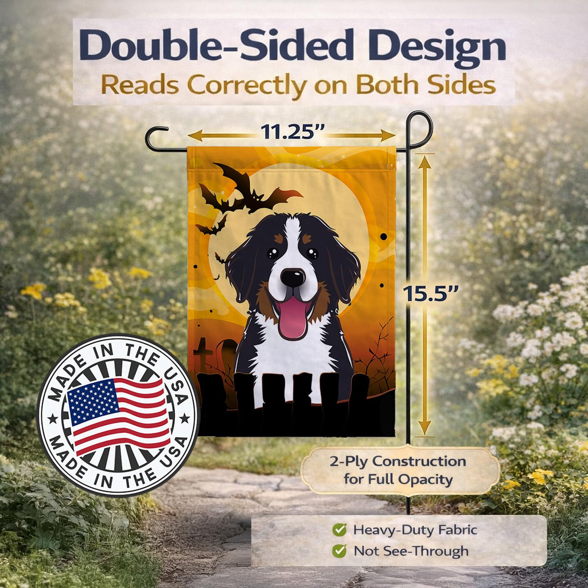 Caroline's Treasures BB1795GF Halloween Bernese Mountain Dog Flag Garden Size, Small, Multicolor