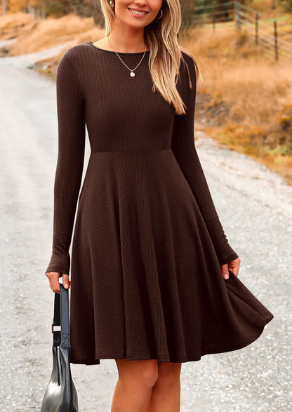 PRETTYGARDEN Women's Fall Casual Long Sleeve Short Dress Dark Coffee,M 🍁 All In One Marketplace Canada