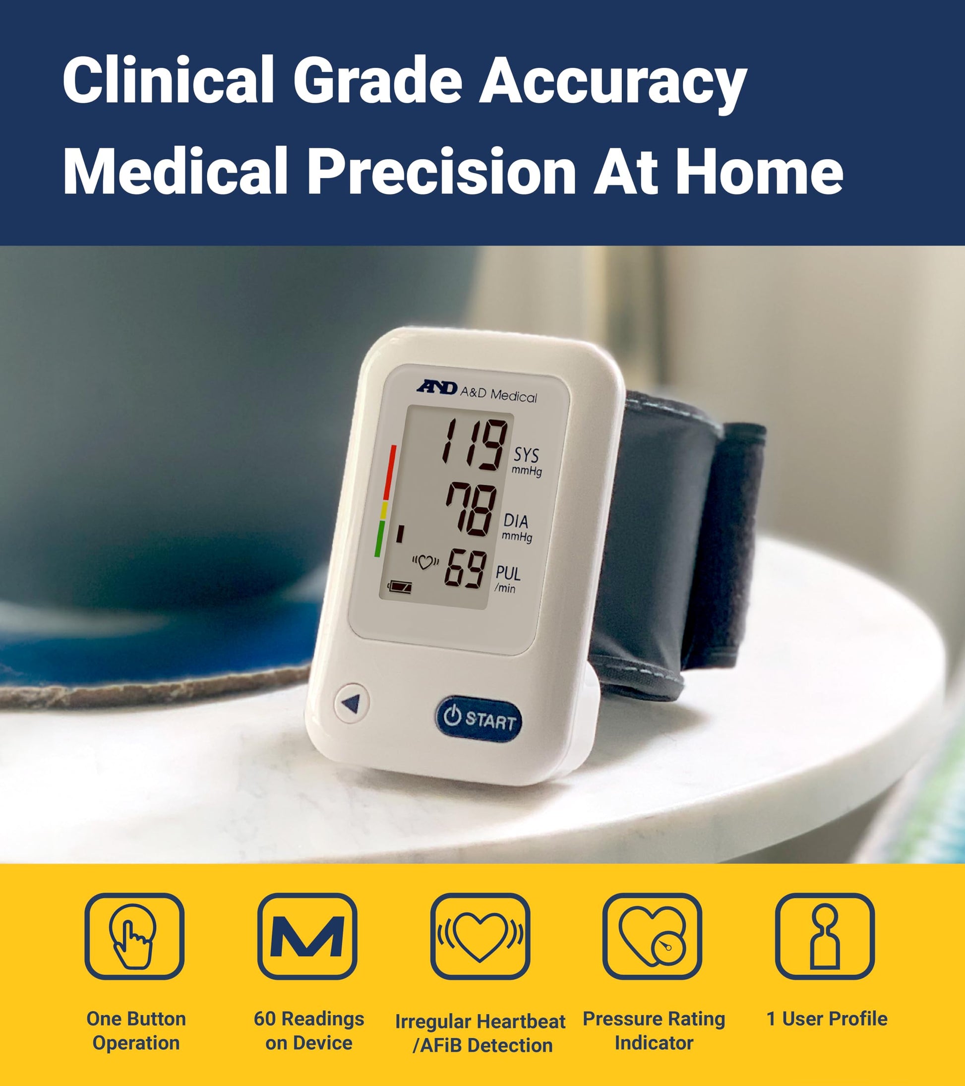 A&D Medical Wrist Blood Pressure Monitor for Home Use - UB-525CN, BP Adjustable Cuff (5.3-8.5"/13.5-21.5 cm) One Button Operation, 60 Reading Memory, FSA/HSA Eligible, 2 AAA Batteries - Available at All In One Marketplace Canada