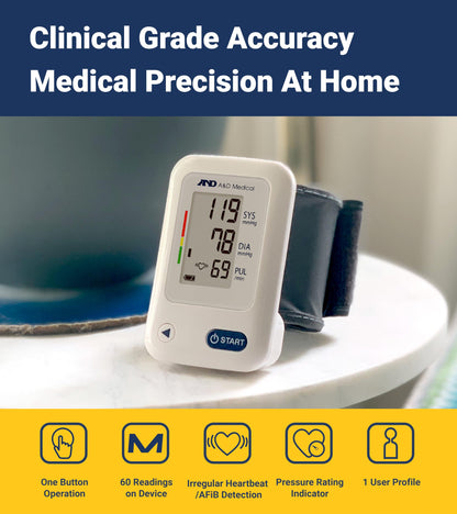 A&D Medical Wrist Blood Pressure Monitor for Home Use - UB-525CN, BP Adjustable Cuff (5.3-8.5"/13.5-21.5 cm) One Button Operation, 60 Reading Memory, FSA/HSA Eligible, 2 AAA Batteries - Available at All In One Marketplace Canada