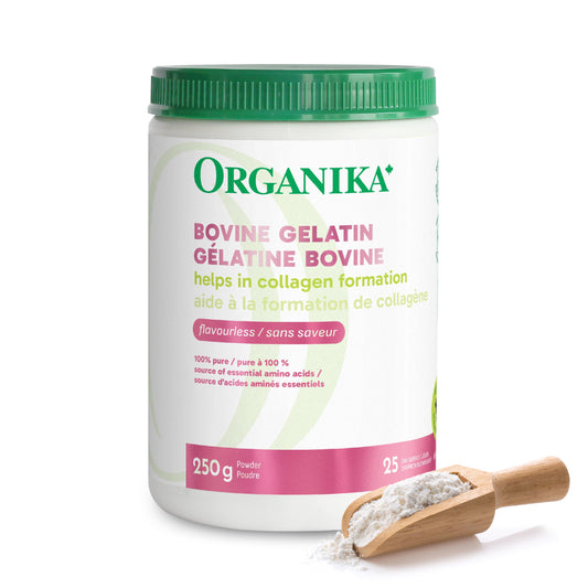 Organika Canadian-Made Bovine Gelatin (Unflavoured) - Collagen With 18 Amino Acids for Healthier Skin, Hair, Bones and Gut | Grass-Fed Source - 250g - Available at All In One Marketplace Canada