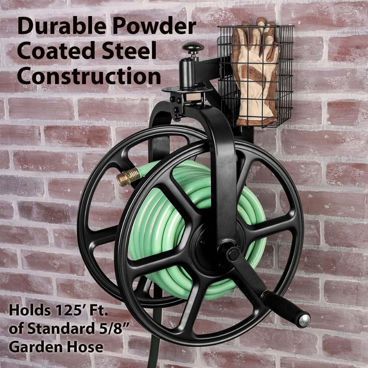 Liberty Garden 712-B Single Arm Navigator Multi-Directional Garden Hose Reel, Holds 125-Feet of, 5/8-Inch, Black, Height: 22.00", Width: 20.25", Depth: 18.6", Weight: 12.50 lbs Liberty Garden