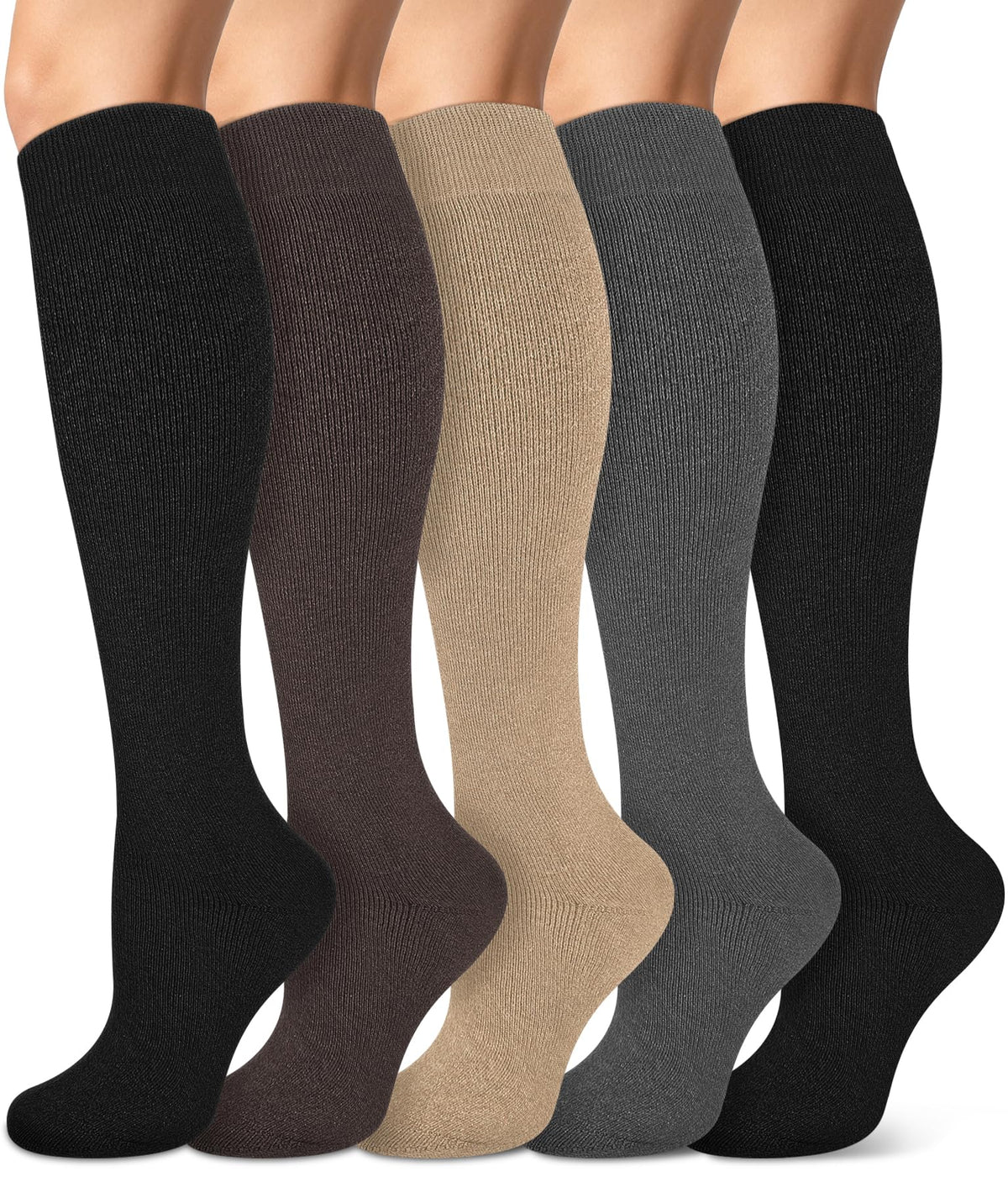 Knee High Socks for Women Boot Black Long Thick Warm Winter Socks Support For Hiking Work(5 Pairs Assort) 🍁 All In One Marketplace Canada