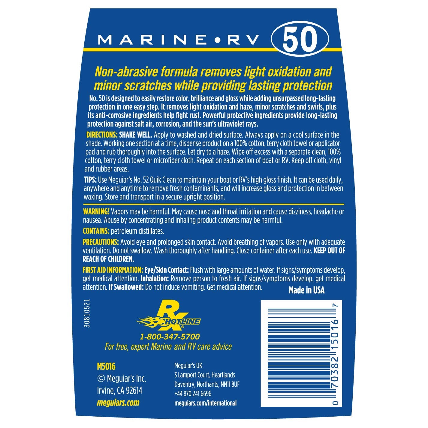 Meguiar's M50C Marine/RV One Step Cleaner Wax-Liquid - M5016C