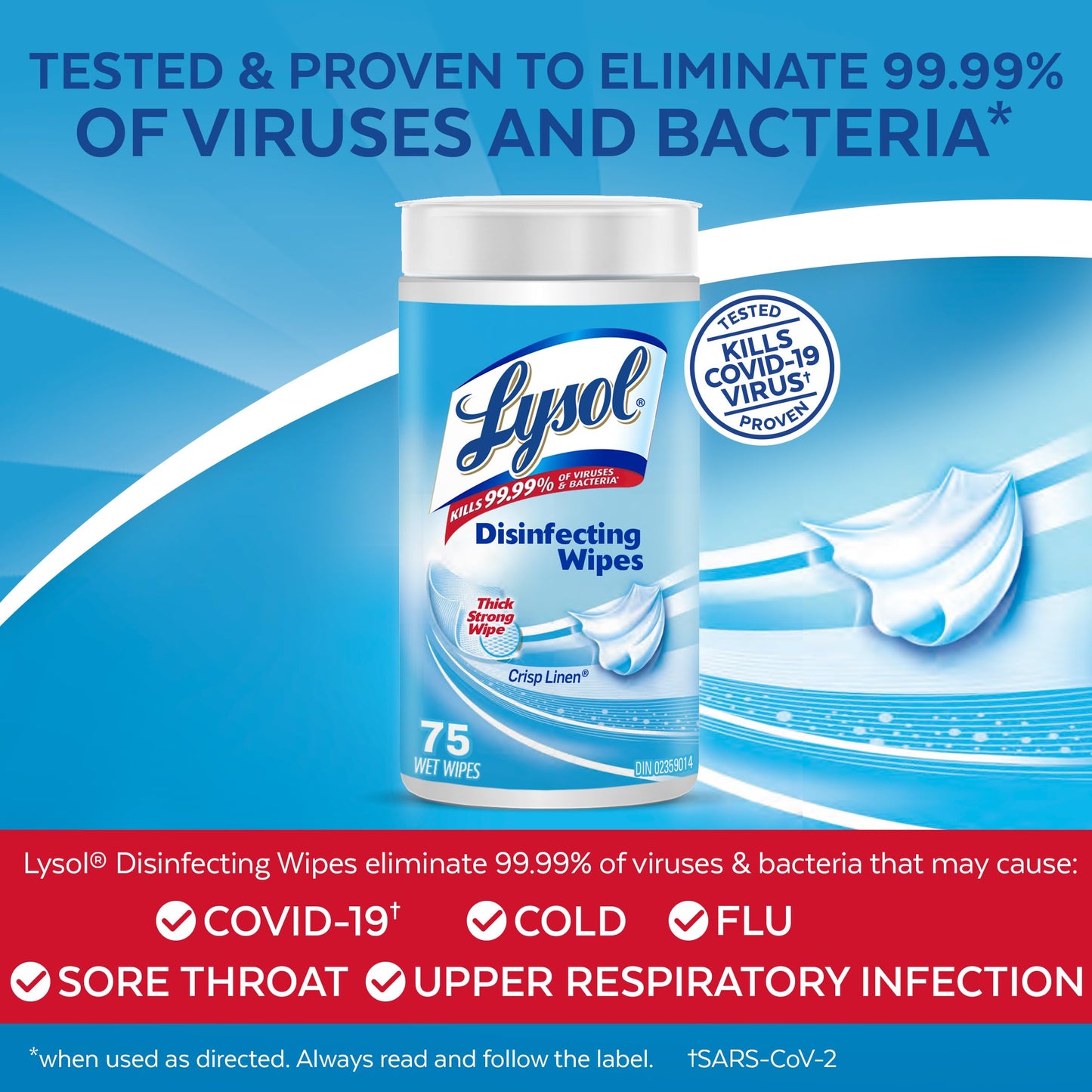 Lysol Disinfecting Wipes, Crisp Linen, Thick Strong Wipe, Kills 99.99% of Viruses & Bacteria, Bulk Pack of 6, 450 Count (6 x 75 count) 🍁 All In One Marketplace Canada