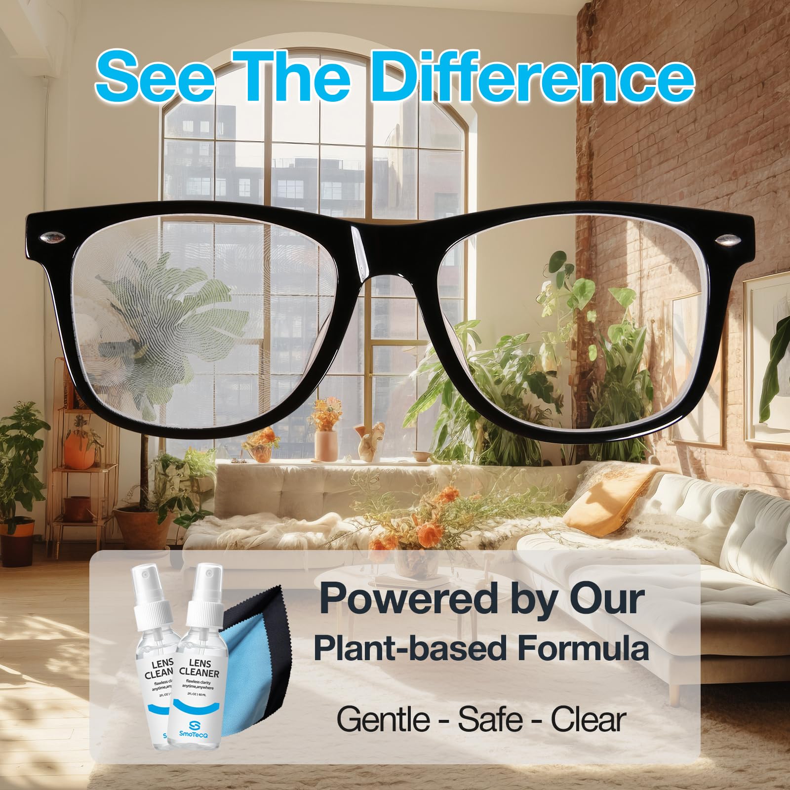 SmoTecQ Glasses Cleaner Kit – Alcohol-Free, Plant-Based Spray + Ultra-Soft Microfiber Cloths for Eyeglasses, Screens & Cameras – 2 x 2oz Spray Bottles + 2 Cloths + Travel Pouch Set - Available at All In One Marketplace Canada