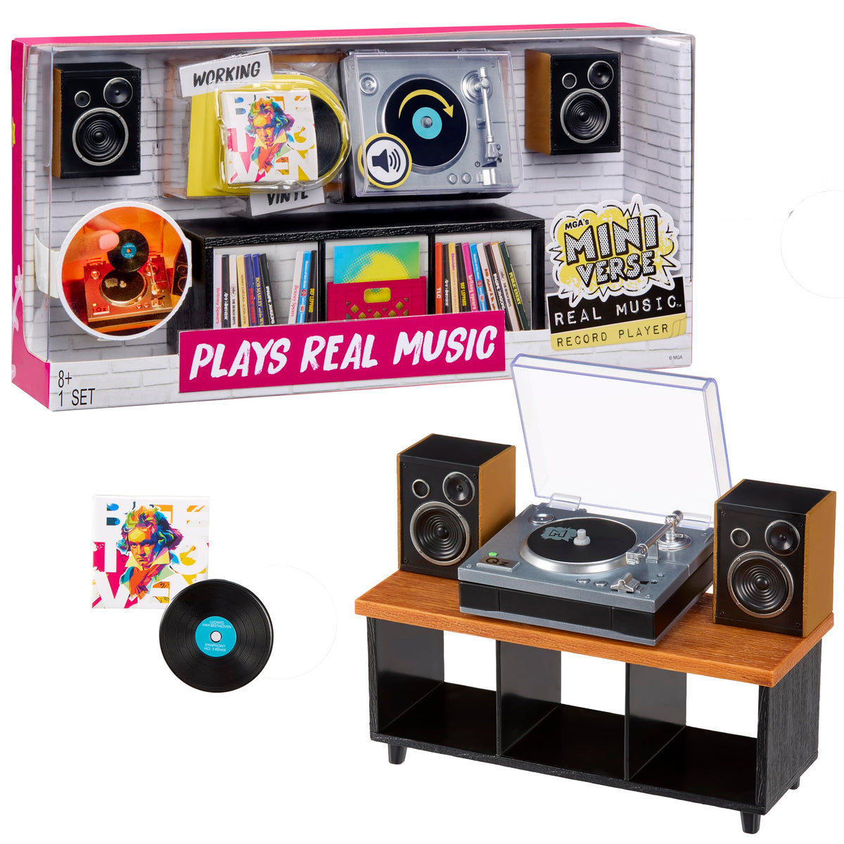 MGA's Miniverse Real Music Record Player Mini Collectibles, Mini Playable Record Player, Collectors, Gift, Beethoven