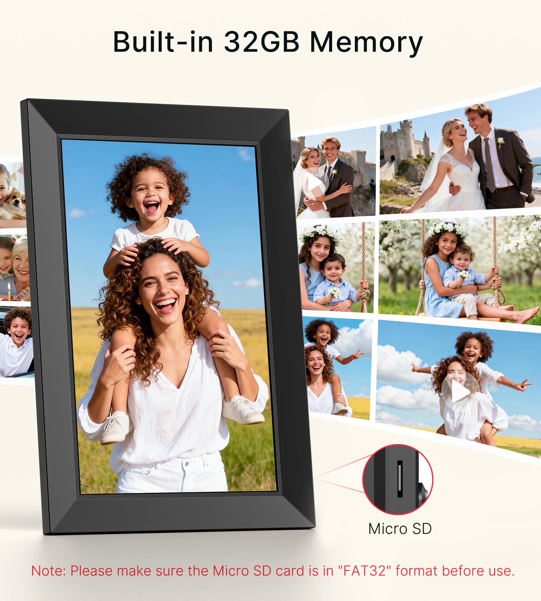 Frameo 10.1 Inch WiFi Digital Picture Frame, 1280x800 HD IPS Touch Screen Photo Frame Electronic, 32GB Memory, Auto-Rotate, Wall Mountable, Share Photos/Videos Instantly via Frameo App from Anywhere