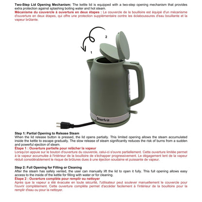 Starfrit Electric Kettle - 1.7L Capacity - Water Level Indicator - Automatic Shut-Off - 1500W – Sage - Available at All In One Marketplace Canada