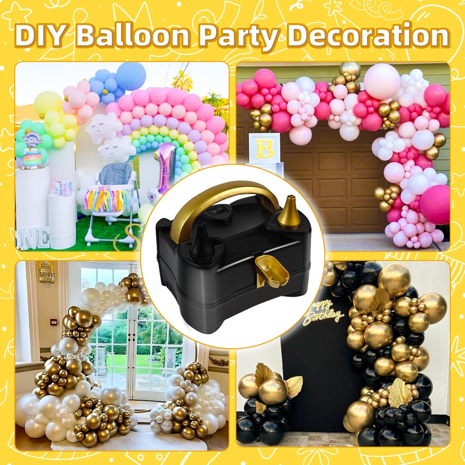 Bezente Balloon Pump Electric, Portable Balloon Inflator Pump Electric Air Pump for Balloons Dual Nozzle Electric Balloon Pump for Birthday Wedding Graduation Party Decorations - Available at All In One Marketplace Canada
