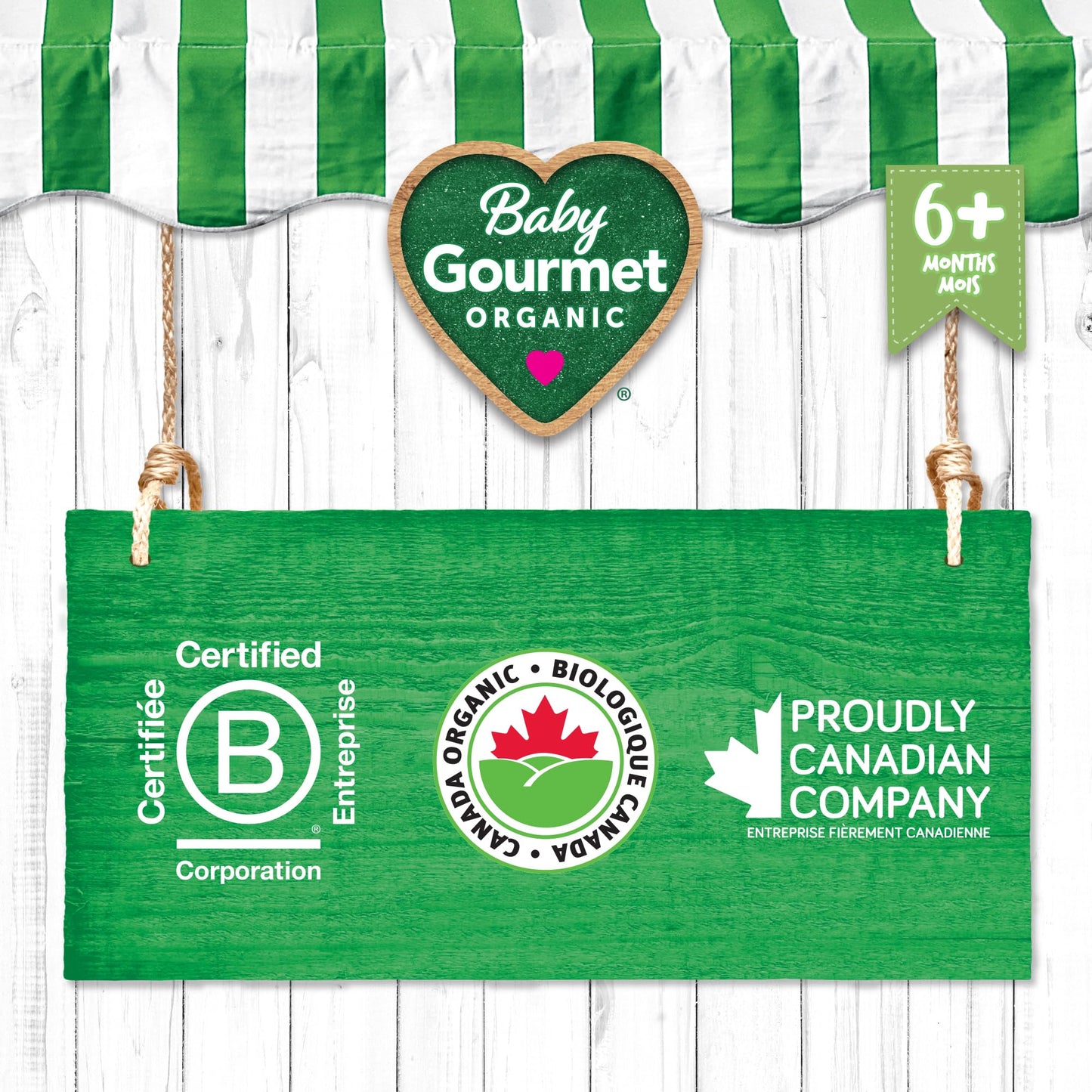 Baby Gourmet Juicy Pear & Garden Greens Purée, 12 × 128 mL Pouches | 6 Months+ | Organic Baby Food | No Added Sugar or Salt | Made in Canada Baby Gourmet
