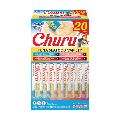 INABA Churu Cat Treats Lickable Tubes, Tuna Seafood Variety, 20ct