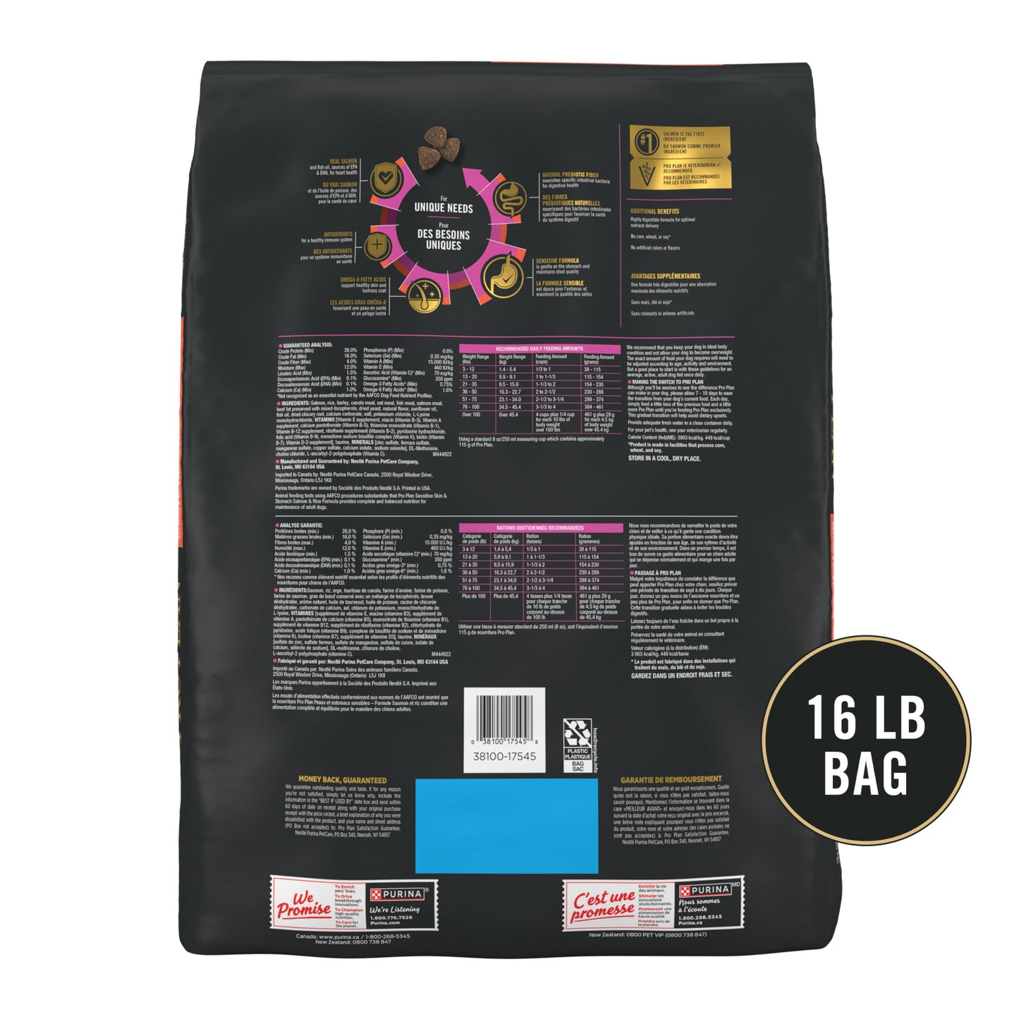Pro Plan Dry Dog Food, Sensitive Skin & Stomach, Salmon & Rice, Brown, 7.26 kg (Pack of 1)