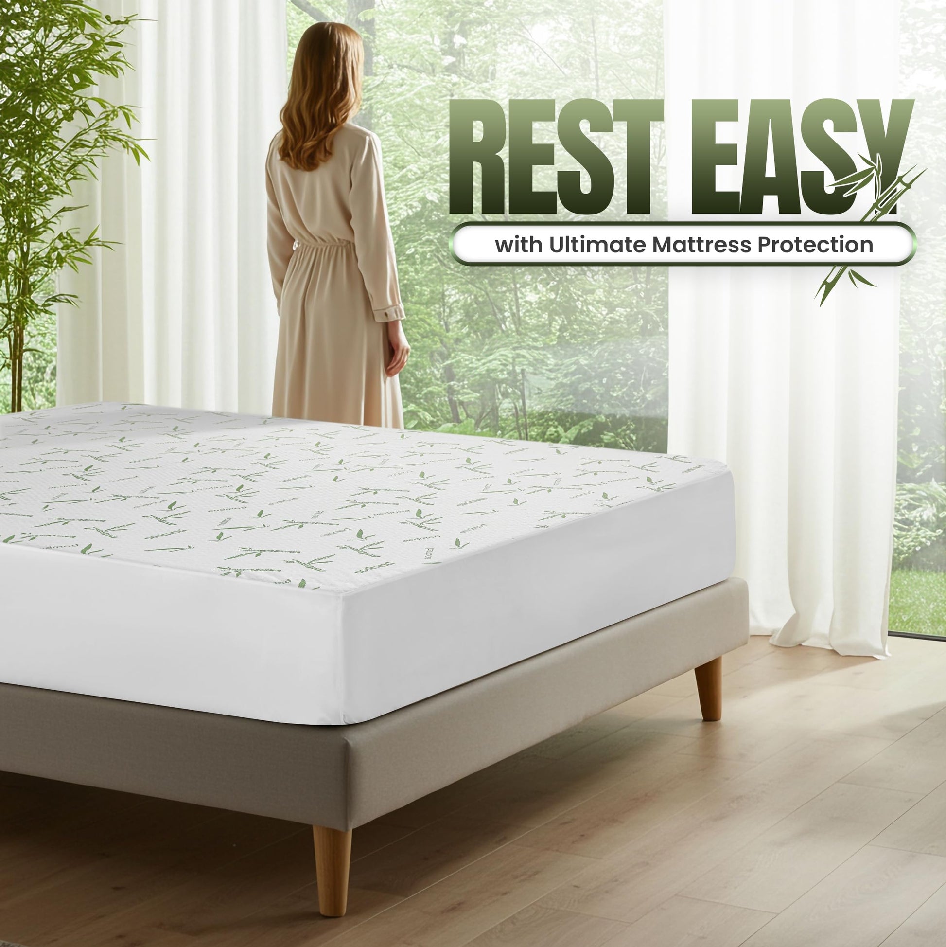 Utopia Bedding Waterproof Mattress Protector Twin Size, Bamboo Viscose Mattress Cover 200 GSM, Fits 15 Inches Deep, Breathable, Fitted Style with Stretchable Pockets