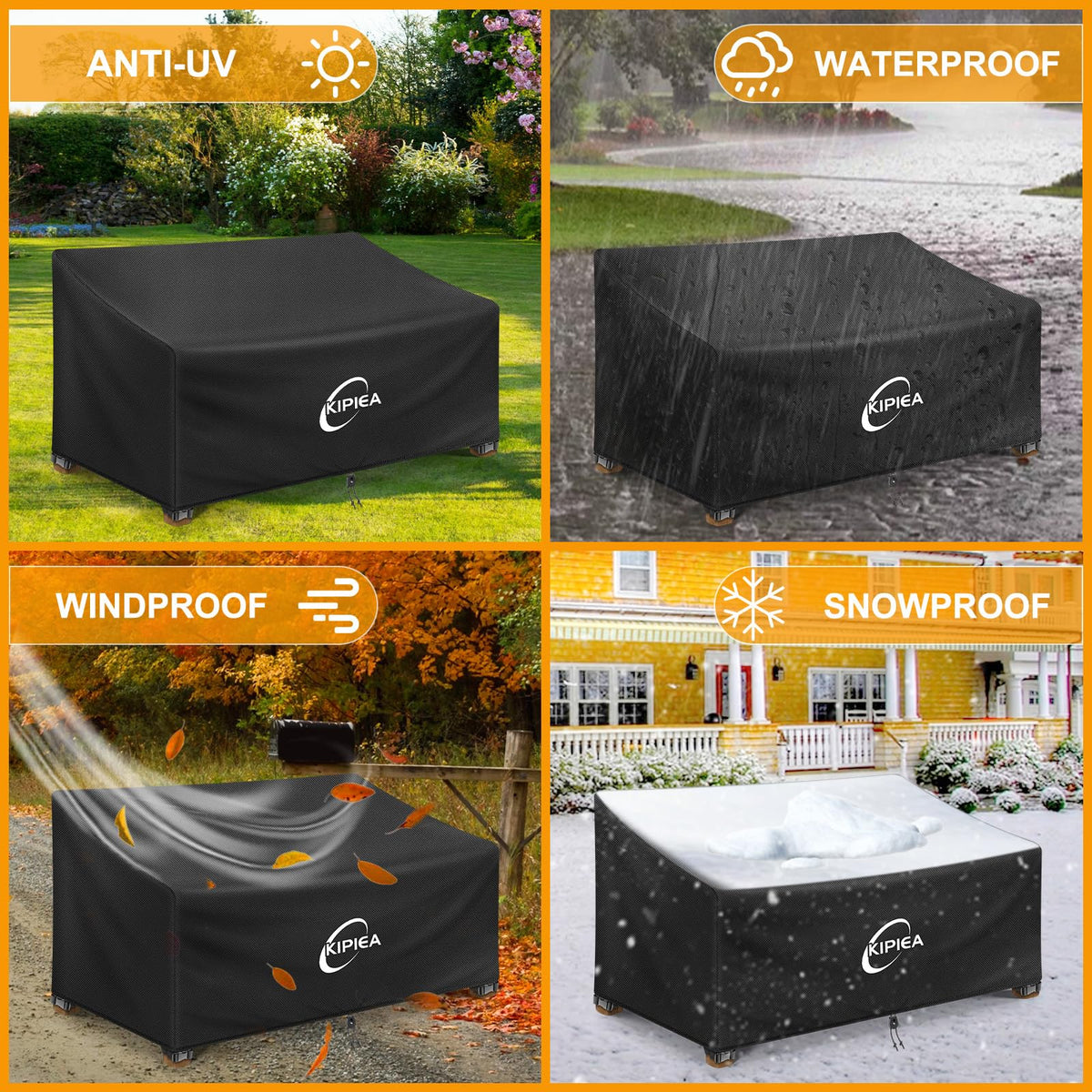 Kipiea Patio Sofa Cover, Heavy Duty 600D Outdoor Couch Cover Waterproof Winter, 2-Seat Patio Furniture Cover Loveseat, Outdoor Sofa Covers with Anti UV and No Tears, No Fading (58" W x 30" D x 31" H) 🍁 All In One Marketplace Canada