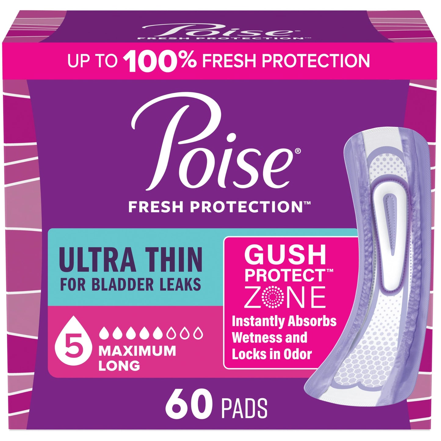 Poise Ultra Thin Incontinence Pads & Postpartum Incontinence Pads, 5 Drop Maximum Absorbency, Long Length, 60 Count 🍁 All In One Marketplace Canada