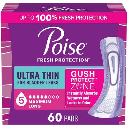 Poise Ultra Thin Incontinence Pads & Postpartum Incontinence Pads, 5 Drop Maximum Absorbency, Long Length, 60 Count 🍁 All In One Marketplace Canada