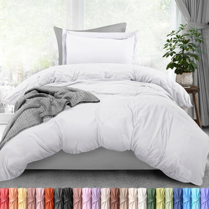 Duvet Cover Twin/Twin XL, 3 PC Cotton Like Polyester, Zipper Closure, White