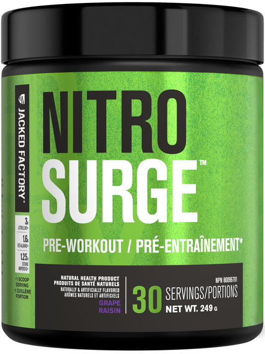 NITROSURGE Pre Workout Supplement - Endless Energy, Instant Strength Gains, Clear Focus, Intense Pumps - Nitric Oxide Booster & Preworkout Powder with Beta Alanine - 30 Servings, Grape