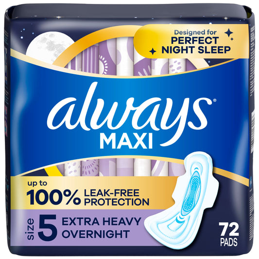 ALWAYS MAXI OVERNIGHT PADS WITH WINGS, SIZE 5, EXTRA HEAVY OVERNIGHT, UNSCENTED, 72 COUNT TOTAL (PACK OF 3) 🍁 All In One Marketplace Canada