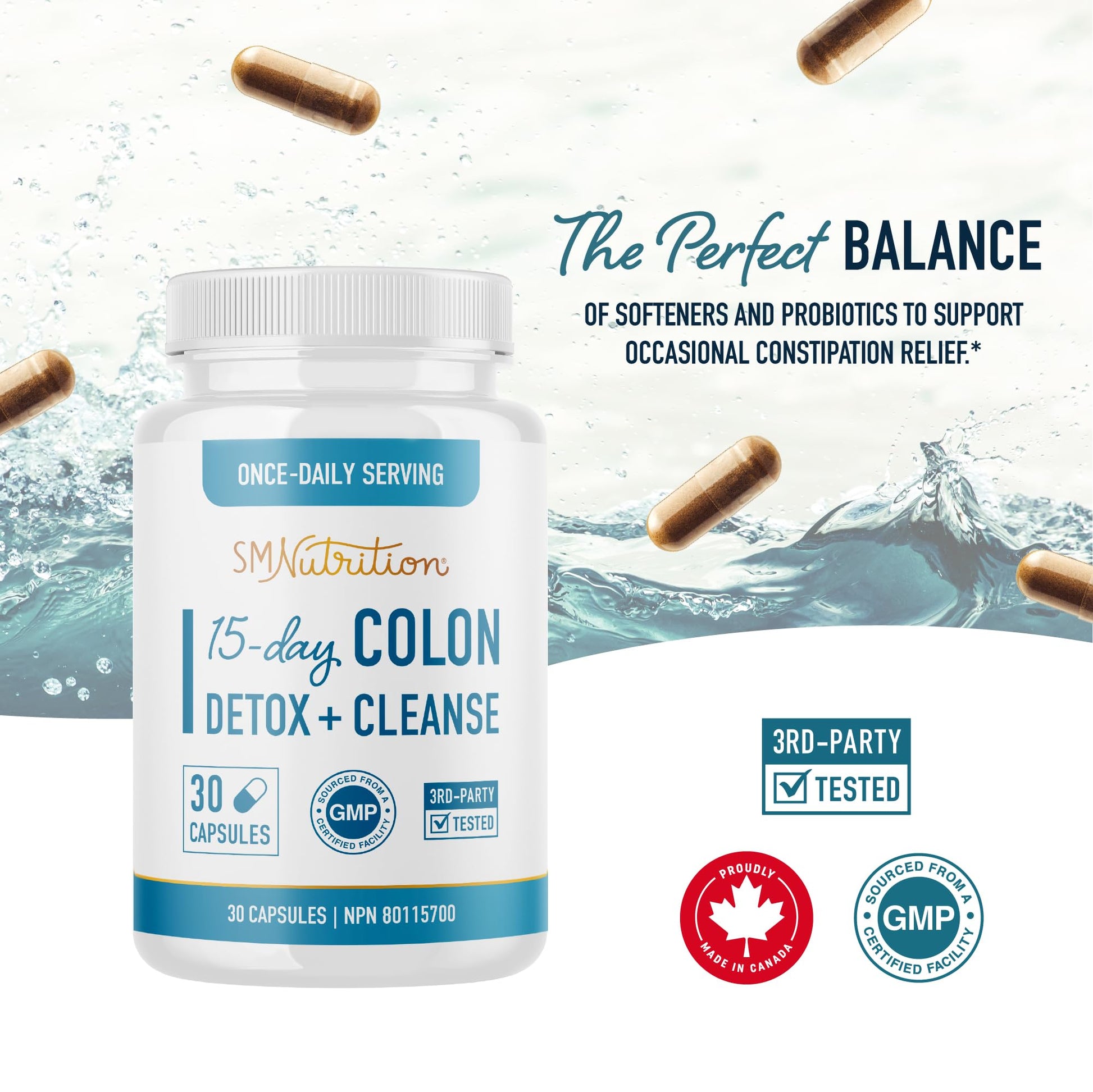 15 Day Colon Cleanse & Detox | Stool Softener & Constipation Relief for Adults | Gut Health Support | Colon Detox Cleanse With Probiotics for Women & Men | Gluten-Free | By SM Nutrition | 30 Capsules - Available at All In One Marketplace Canada