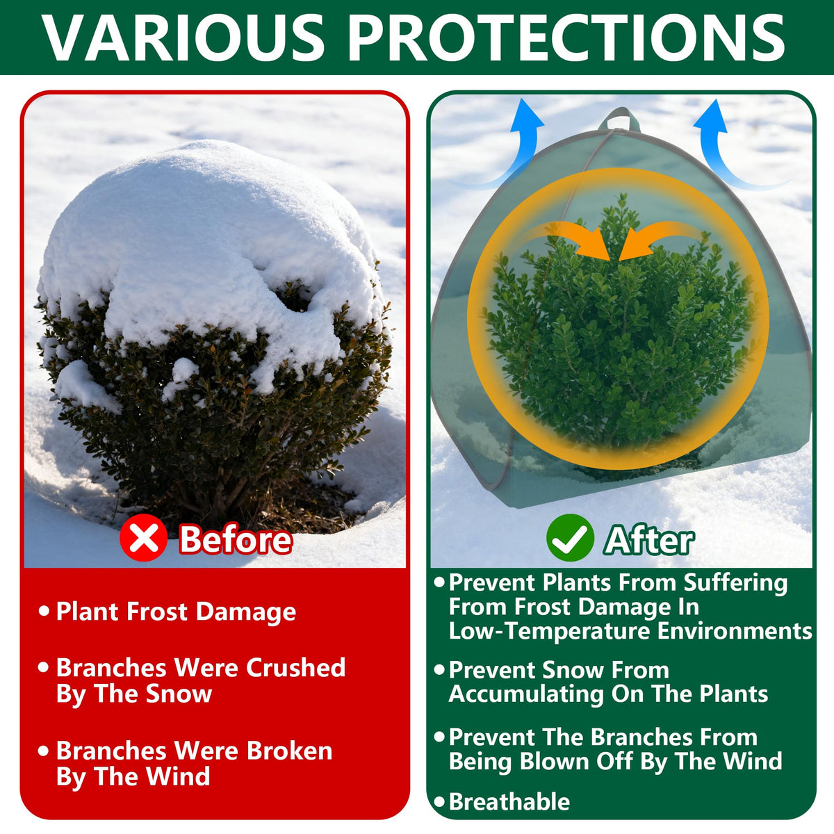 2 Pcs Pop Up Shrub Covers Frost Protection Tent, 30" x 28" x 28" Winter Plant Cover Freeze Protection, Warm Garden Plant Protector Tent for Protecting Outdoor Shrub Fruit Potted Plants from Snow & Ice 🍁 All In One Marketplace Canada