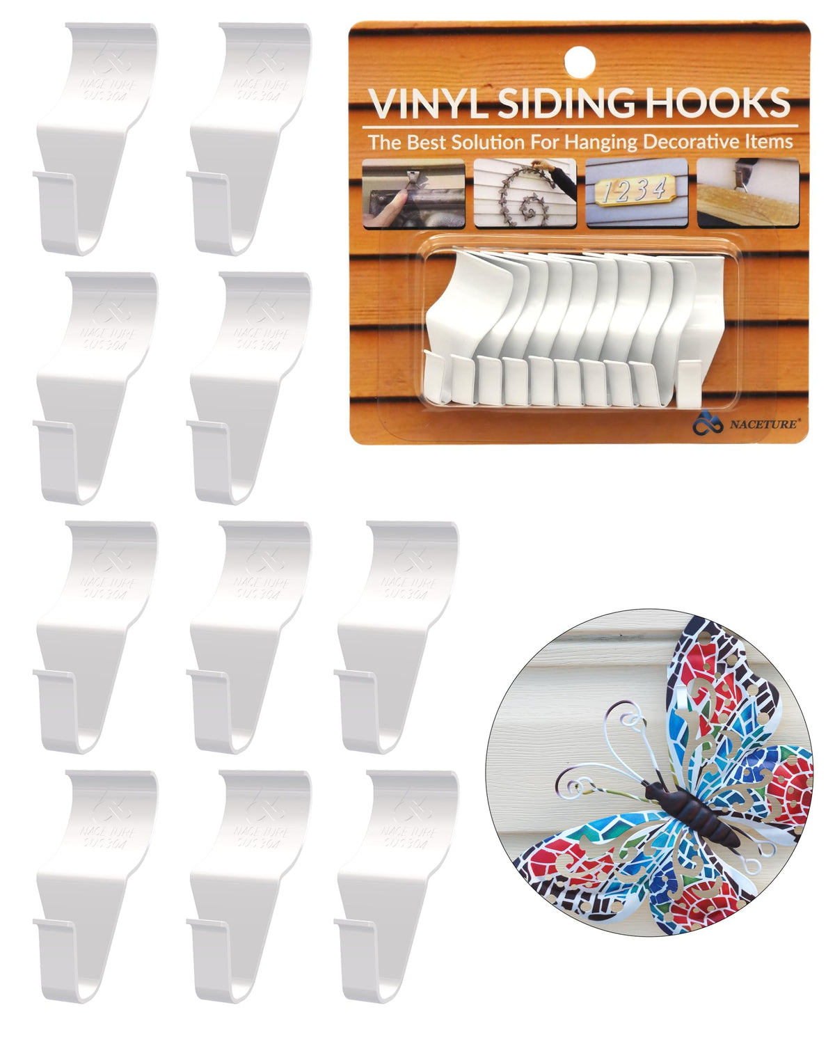 Vinyl Siding Hooks Hanger (White 10 Pack) | Vinyl Siding Hooks for Hanging Outdoor Deck Decor, No Drill Vinyl Siding Clips for Hanging Outside Home or Holiday Decor 🍁 All In One Marketplace Canada